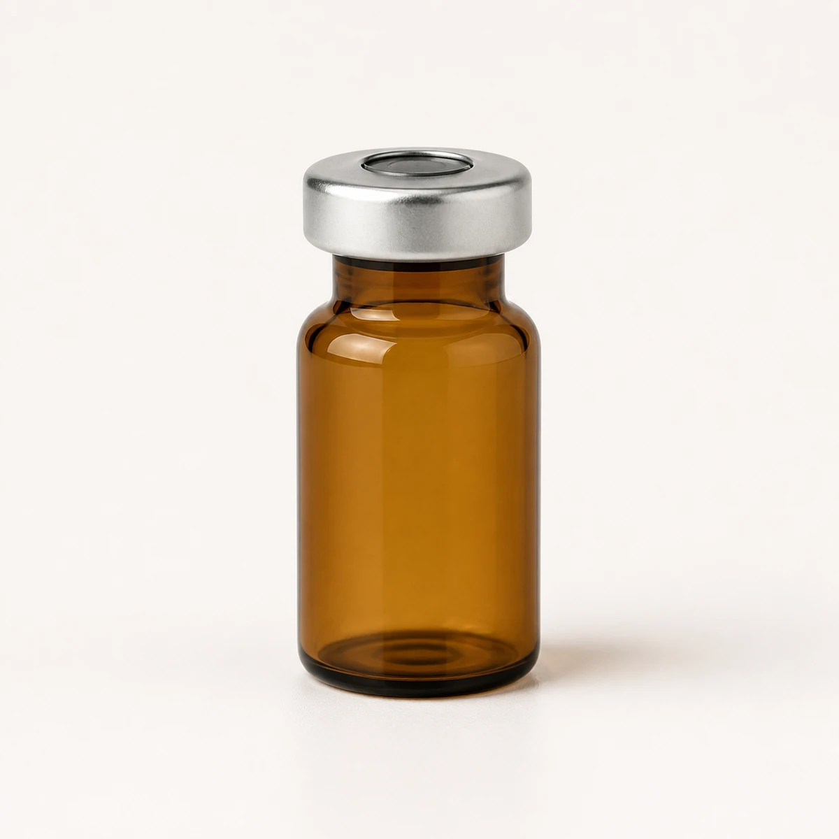 AI-generated studio rendering of an empty amber-brown vial